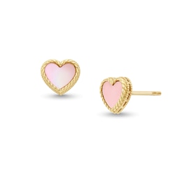 6.0mm Heart-Shaped Pink Mother-of-Pearl Frame Stud Earrings in 14K Gold