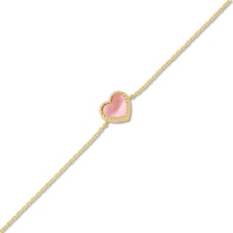 6.0mm Heart-Shaped Pink and White Mother-of-Pearl Frame Reversible Bracelet in 14K Gold - 7.25&quot;