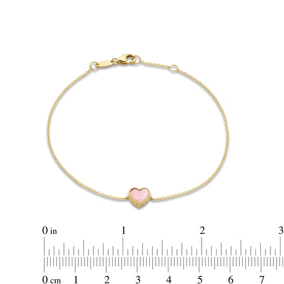 6.0mm Heart-Shaped Pink and White Mother-of-Pearl Frame Reversible Bracelet in 14K Gold - 7.25"