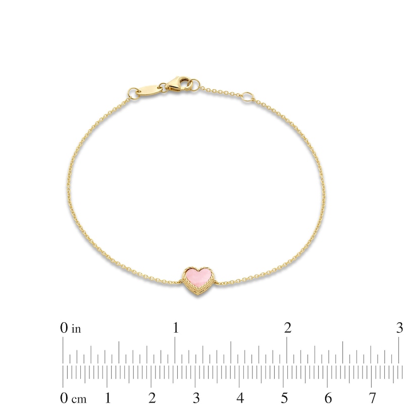 6.0mm Heart-Shaped Pink and White Mother-of-Pearl Frame Reversible Bracelet in 14K Gold - 7.25"|Peoples Jewellers