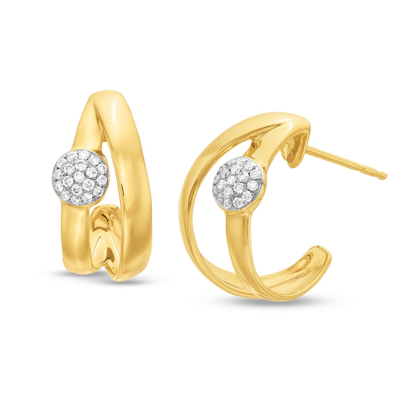 Italian Gold 0.18 CT. T.W. Diamond Double Loop J- Hoop Earrings in 18K Gold|Peoples Jewellers