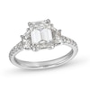 Thumbnail Image 0 of 3.00 CT. T.W. Certified Emerald and Trapezoid-Cut Lab-Created Diamond Engagement Ring in 14K White Gold (F/VS2)