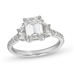 3.00 CT. T.W. Certified Emerald and Trapezoid-Cut Lab-Created Diamond Engagement Ring in 14K White Gold (I/VS2)