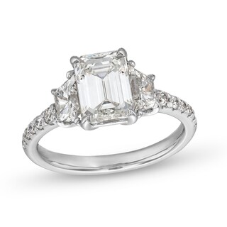 3.00 CT. T.W. Certified Emerald and Trapezoid-Cut Lab-Created Diamond Engagement Ring in 14K White Gold (I/VS2)