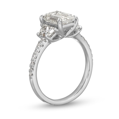 3.00 CT. T.W. Certified Emerald and Trapezoid-Cut Lab-Created Diamond Engagement Ring in 14K White Gold (I/VS2)