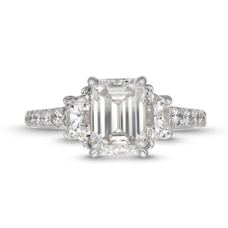 3.00 CT. T.W. Certified Emerald and Trapezoid-Cut Lab-Created Diamond Engagement Ring in 14K White Gold (I/VS2)