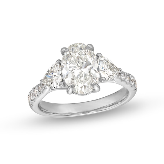 2.75 CT. T.W. Certified Oval and Trillion-Cut Lab-Created Diamond Engagement Ring in 14K White Gold (I/VS2)