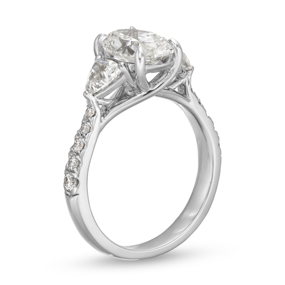 2.75 CT. T.W. Certified Oval and Trillion-Cut Lab-Created Diamond Engagement Ring in 14K White Gold (I/VS2)