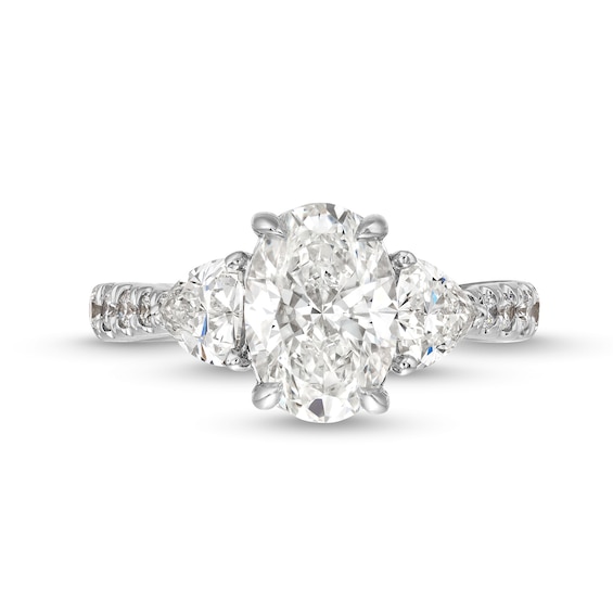 2.75 CT. T.W. Certified Oval and Trillion-Cut Lab-Created Diamond Engagement Ring in 14K White Gold (I/VS2)