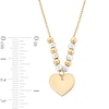 Alternating 3.0mm Freshwater Cultured Pearl and Bead with Heart-Shaped Disc Necklace in 14K Gold