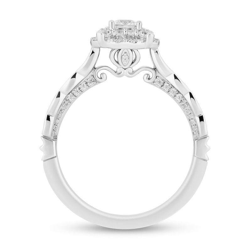 Enchanted Disney Cinderella 0.69 CT. T.W. Princess-Cut Diamond Frame Scallop Shank Engagement Ring in 14K White Gold|Peoples Jewellers