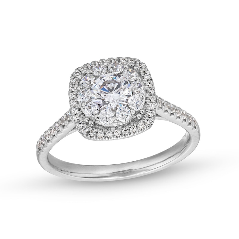 Celebration Canadian Ideal 1.00 CT. T.W. Certified Diamond Cushion Frame Engagement Ring in 14K White Gold (I/I1)