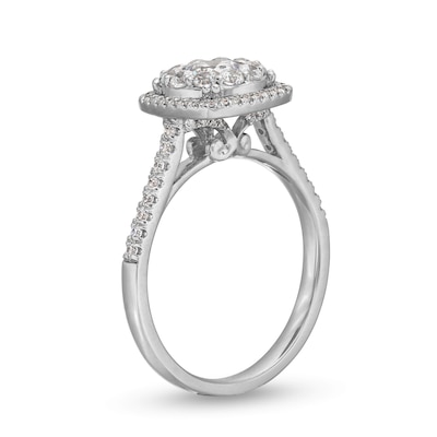 Celebration Canadian Ideal 1.00 CT. T.W. Certified Diamond Cushion Frame Engagement Ring in 14K White Gold (I/I1)