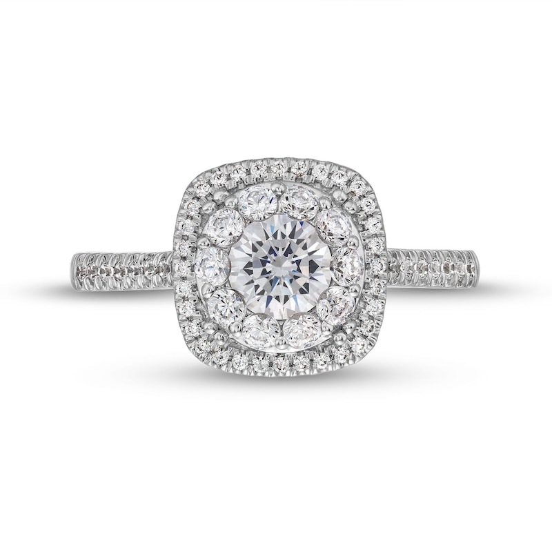 Celebration Canadian Ideal 1.00 CT. T.W. Certified Diamond Cushion Frame Engagement Ring in 14K White Gold (I/I1)