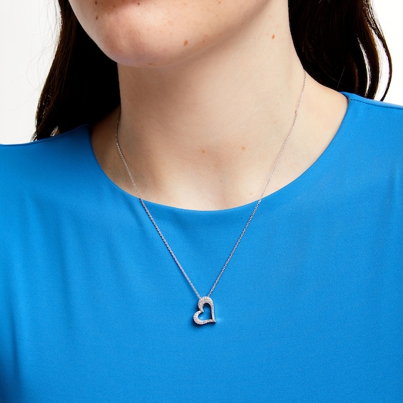 Lab-Created Ruby and White Lab-Created Sapphire Reversible Tilted Open Heart Pendant in Sterling Silver