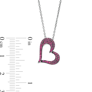 Lab-Created Ruby and White Lab-Created Sapphire Reversible Tilted Open Heart Pendant in Sterling Silver