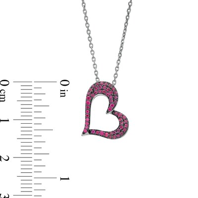 Lab-Created Ruby and White Lab-Created Sapphire Reversible Tilted Open Heart Pendant in Sterling Silver