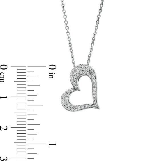 Lab-Created Ruby and White Lab-Created Sapphire Reversible Tilted Open Heart Pendant in Sterling Silver