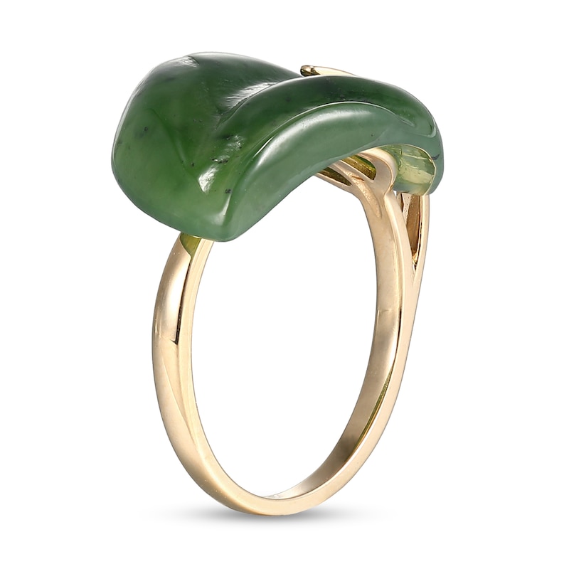 Jade Leaf Ring in 14K Gold - Size 7