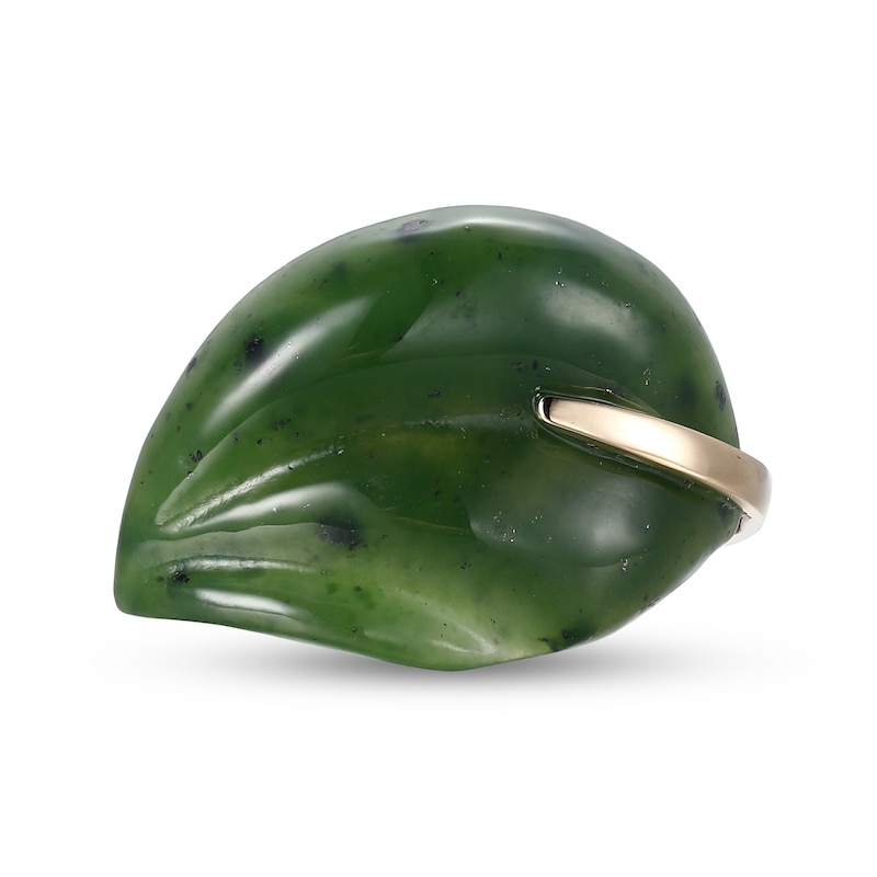 Jade Leaf Ring in 14K Gold - Size 7|Peoples Jewellers
