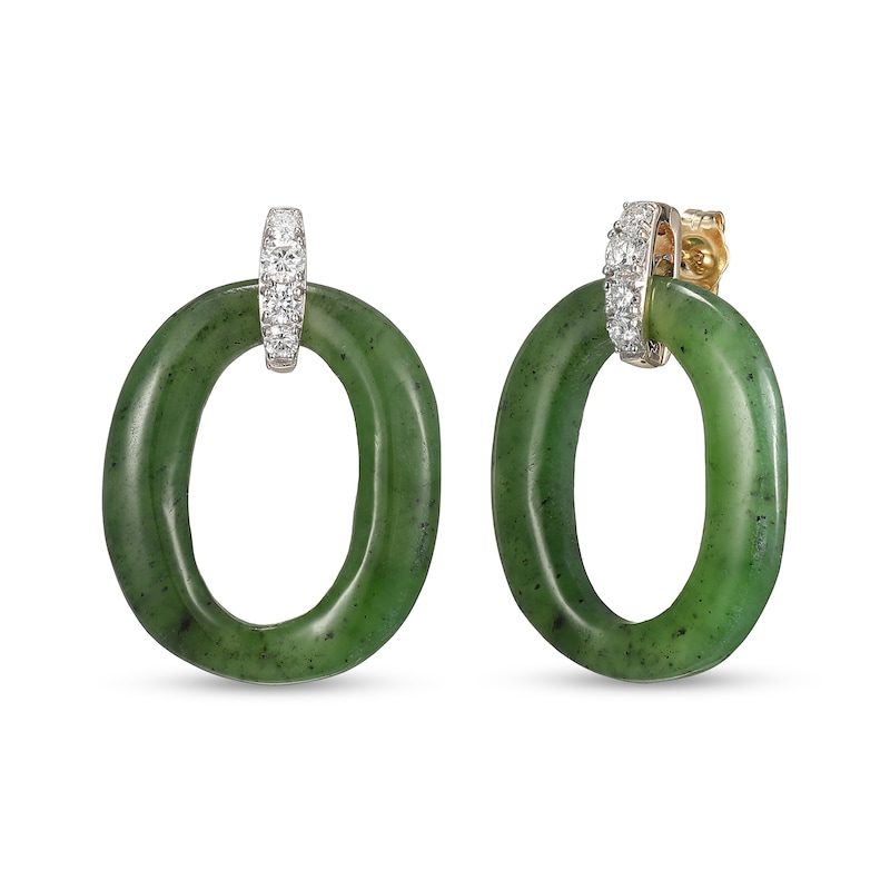Jade and 0.40 CT. T.W. Diamond Oval Drop Earrings in 18K Gold|Peoples Jewellers