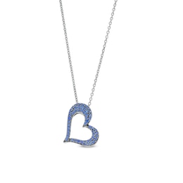 Blue and White Lab-Created Sapphire Reversible Tilted Open Heart Pendant in Sterling Silver