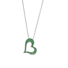 Lab-Created Emerald and White Lab-Created Sapphire Reversible Tilted Open Heart Pendant in Sterling Silver