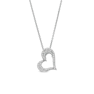 Lab-Created Emerald and White Lab-Created Sapphire Reversible Tilted Open Heart Pendant in Sterling Silver