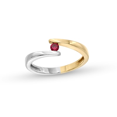 Certified Ruby Solitaire Bypass Open Shank Ring in 10K Two-Tone Gold