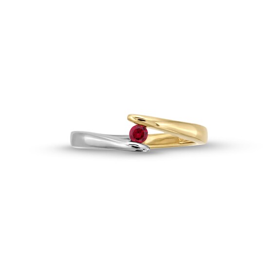 Certified Ruby Solitaire Bypass Open Shank Ring in 10K Two-Tone Gold