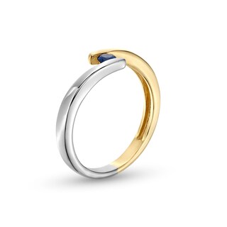 Blue Sapphire Solitaire Bypass Open Shank Ring in 10K Two-Tone Gold