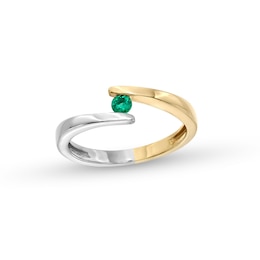 Emerald Solitaire Bypass Open Shank Ring in 10K Two-Tone Gold