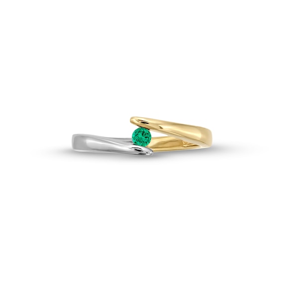 Emerald Solitaire Bypass Open Shank Ring in 10K Two-Tone Gold