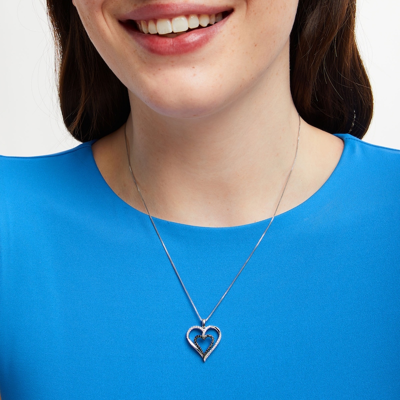 White Lab-Created Sapphire and Black Sapphire Double Heart Pendant in Sterling Silver|Peoples Jewellers