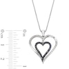 Thumbnail Image 2 of White Lab-Created Sapphire and Black Sapphire Double Heart Pendant in Sterling Silver