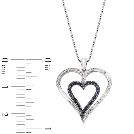 White Lab-Created Sapphire and Black Sapphire Double Heart Pendant in Sterling Silver