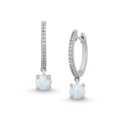 5.0mm Lab-Created Opal and White Lab-Created Sapphire Drop Earrings in Sterling Silver