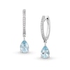 Thumbnail Image 1 of Pear-Shaped Aquamarine and White Lab-Created Sapphire Drop Earrings in Sterling Silver