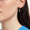 Thumbnail Image 2 of Pear-Shaped Aquamarine and White Lab-Created Sapphire Drop Earrings in Sterling Silver