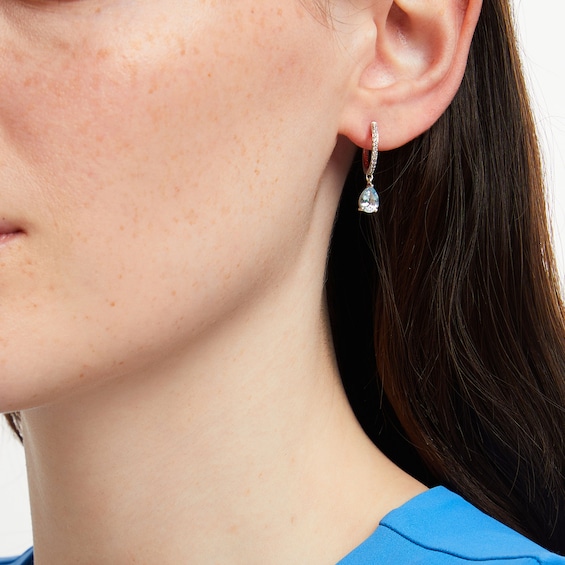 Pear-Shaped Aquamarine and White Lab-Created Sapphire Drop Earrings in Sterling Silver