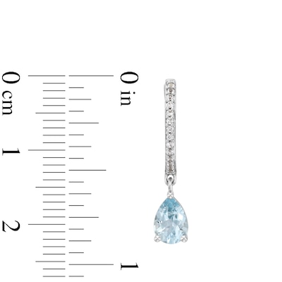 Pear-Shaped Aquamarine and White Lab-Created Sapphire Drop Earrings in Sterling Silver