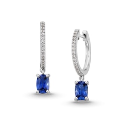 Cushion-Cut Blue and White Lab-Created Sapphire Drop Earrings in Sterling Silver