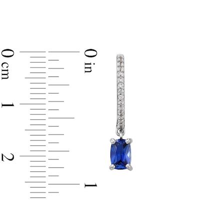 Cushion-Cut Blue and White Lab-Created Sapphire Drop Earrings in Sterling Silver