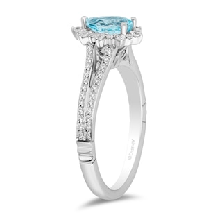 Enchanted Disney Elsa Pear-Shaped Sky Blue Topaz and 0.37 CT. T.W. Diamond Frame Engagement Ring in 14K White Gold