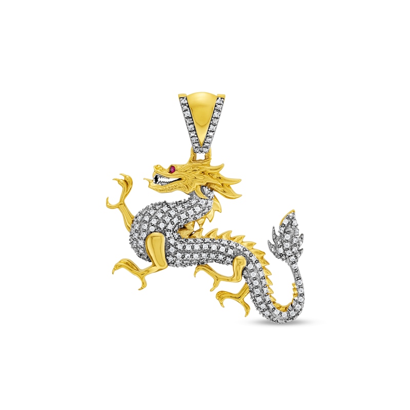 Lab-Created Ruby and 0.25 CT. T.W. Diamond Dragon Necklace Charm in 10K Gold|Peoples Jewellers