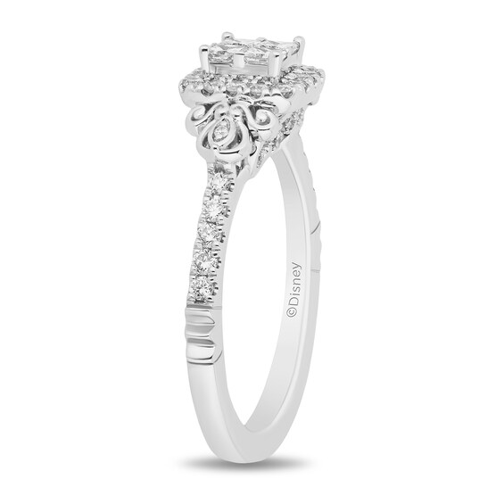 Enchanted Disney Cinderella 0.95 CT. T.W. Quad Princess-Cut Diamond Frame Engagement Ring in 14K White Gold - Size 7