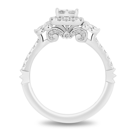 Enchanted Disney Cinderella 0.95 CT. T.W. Quad Princess-Cut Diamond Frame Engagement Ring in 14K White Gold - Size 7