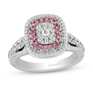 Enchanted Disney 0.45 CT. T.W. Multi-Diamond and Pink Tourmaline Ring in 14K Two Tone Gold - Size 7