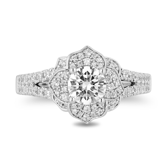 Enchanted Disney 1.23 CT. T.W. Diamond Flower Ring in 14K White Gold - Size 7