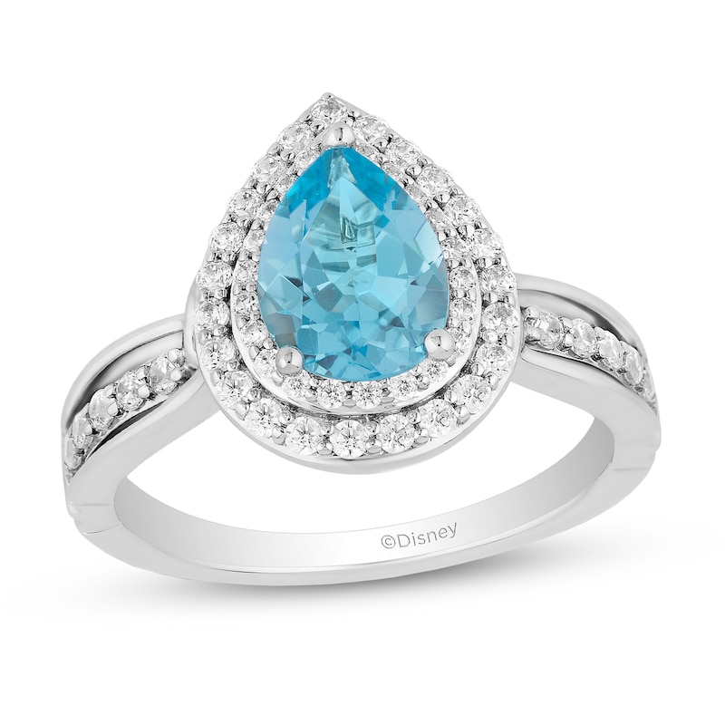 Enchanted Disney 0.45 CT. T.W. Diamond and Swiss Blue Topaz Frame Ring in 14K White Gold - Size 7|Peoples Jewellers